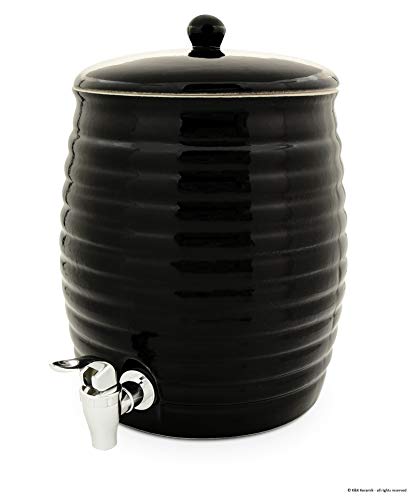 KERAZO Getränkespender, Fass, Rumtopf, Gefäß zur Fermentation von Kombucha inkl. Zapfhahn 6,0L, schwarz von K&K Keramik