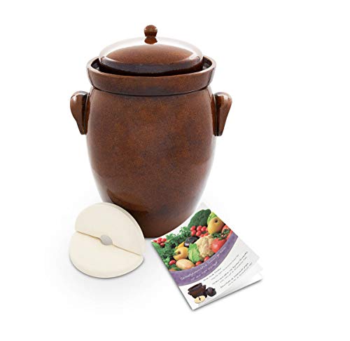 KERAZO Gärtopf 16 Liter aus Steinzeug Keramik inklusive Deckel + Stein + Anleitung [Form 2] BRAUN - Gurkentopf Einlegetopf Rumtopf Fermentation von Kerazo