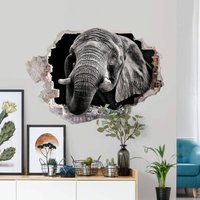 K&l Wall Art - 3D Wandtattoo Wohnzimmer Meermann Safari Tiere Afrikanischer Elefant Fotografie Mauerdurchbruch selbstklebend 60x41cm - schwarz von K&L WALL ART