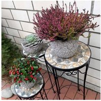 3x Beistelltisch Blumenhocker mit Stein Mosaik Tischplatte 3-tlg Gartentisch Set Sommer Wintergarten - Schwarz von K&L WALL ART