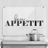 Glas Spritzschutz Herd Küchenrückwand Transparent Schriftzug Bon Appetit 100x70cm - schwarz von K&L WALL ART