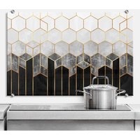 Glas Spritzschutz inkl Montagematerial Küchenrückwand Hexagon Marmor Schwarz Gold 60x40cm - grau von K&L WALL ART