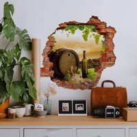 K&l Wall Art - 3D Wandtattoo Wohnzimmer Trauben Weinreben Weinfass Weinflasche Grapevine Mauerdurchbruch selbstklebend 60x57cm - bunt von K&L WALL ART