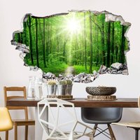 3D Wandtattoo Wald Wandsticker grüne Natur Bäume Wohnzimmer Sonnenstrahlen Mauerdurchbruch selbstklebend 95x58cm - grün von K&L WALL ART