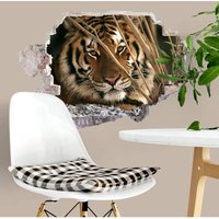K&l Wall Art - 3D Wandtattoo Wohnzimmer National Geographic Tiger Fotografie Dschungel Tiere Mauerdurchbruch selbstklebend 80x59cm - bunt von K&L WALL ART