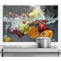 Spritzschutz Küche Wandschutz Herd Glasbild 60x40cm inkl Edelstahl Abstandshalter Frisches Obst von K&L WALL ART
