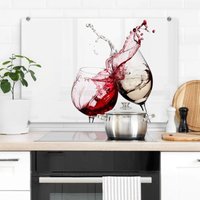 Spritzschutz Küche Wandschutz Herd Glasbild 80x60cm inkl Edelstahl Abstandshalter Weingläser - Elegant Weiß von K&L WALL ART