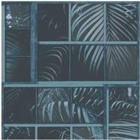 Vliestapete Fenster Optik Palmentapete Blau Schwarz Dschungeltapete 10,05m x 0,53m Tapetenrolle by Livingwalls - Blau von K&L WALL ART