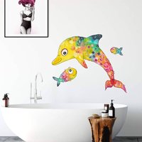 K&l Wall Art - Wandtattoo Hagenmeyer Lebensfreude Badezimmer Aufkleber Delfin Fische Deko Wandbild selbstklebend 50x37cm - bunt von K&L WALL ART