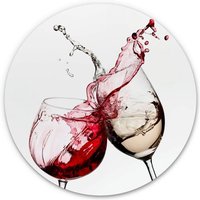 Alu-Dibond-Poster Rund Metalloptik Wandbild Küche Weingläser Rotwein Weißwein Rot Gelb ø 70cm - weiß von K&L WALL ART