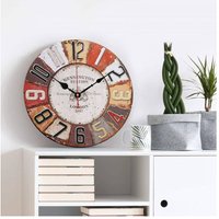 Retro mdf Holz Wanduhr Metall Optik Wohnzimmer große Uhr ø 40cm Quartz Uhrwerk - bunt von K&L WALL ART