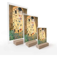 K&l Wall Art - Tischaufsteller Glas Deko Vintage Der Kuss Gemälde Kunst Klimt 10x15cm Fensterbank Tischdeko - gold von K&L WALL ART