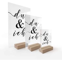 Tischaufsteller Glas Holzfuß Eiche Liebe Schriftzug Du und ich 15x23cm Fensterbank Tischdeko - schwarz von K&L WALL ART