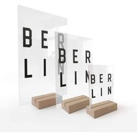 K&l Wall Art - Tischaufsteller Glas Deko Vintage Typografie Schriftzug Berlin 20x30cm Fensterbank Tischdeko - schwarz von K&L WALL ART