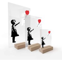 Glasbild Retro Graffiti Girl with red balloon Banksy 20x30cm Fensterbank Tischdeko - schwarz von K&L WALL ART