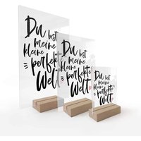 Tischaufsteller Glas Holzfuß Liebe Zitat meine kleine perfekte Welt 15x23cm Fensterbank Tischdeko - schwarz von K&L WALL ART