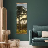 Vintage Stoffbild Voogd Wald Natur Landschaft Wohnzimmer Deko Italienische Schirmkiefern Banner 50x150cm - bunt von K&L WALL ART