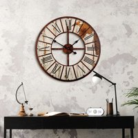 Xl Holz Uhr 50cm große Wanduhr Vintage Wanduhren ohne Tickgeräusche Quarz Uhrwerk - Braun von K&L WALL ART