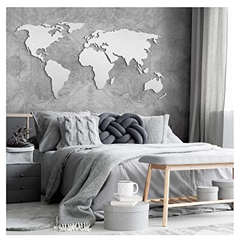 Alu-Dibond Poster Metalloptik Silbereffekt 3D Weltkarte Worldmap Welt Länder (150 x 74cm Silber) von K&L Wall Art