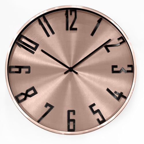 Aluminium Wanduhr Rosa Kupferoptik leise Metalluhr für Wohnzimmer Büro Moderne Metall Uhren Roségold Ø 30cm von K&L Wall Art