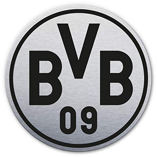 BVB Logo Alu-Dibond Wandschild schwarz silber Metallbild Borussia Dortmund Fußball Wandbild Metall Optik Ø 35cm von K&L Wall Art