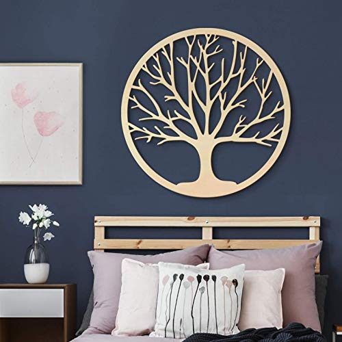 K&L Wall Art Feng Shui Holzbild Baum des Lebens Wandbild moderne Natur Deko Bilder Wohnzimmer Wanddeko Pappelfurnier Holz ø 75cm von K&L Wall Art