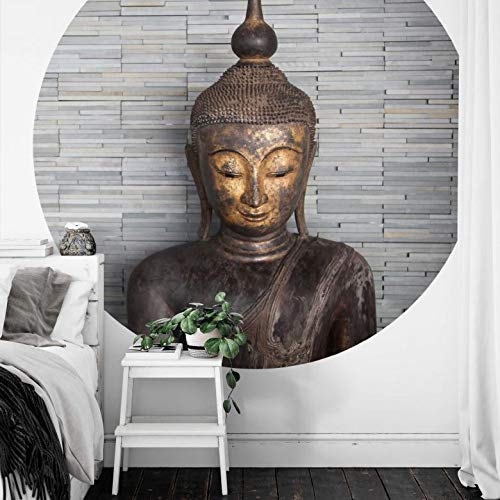 Fototapete Vliestapete Rund Thailand Buddha Fotografie Tapetenpaneele Asien asiatisch Wellness Zen Statue Entspannung Glaube Harmonie inkl. Schablone Ø236cm von K&L Wall Art