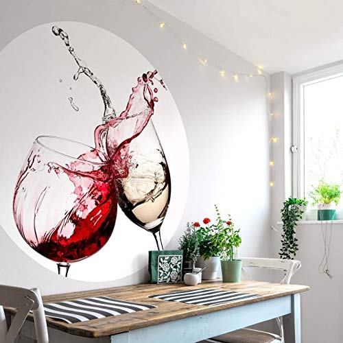 große Fototapete Küche Weingläser Vliestapete Rund Fotografie Rotwein trifft auf Weißwein Esszimmer Wandbild Ø140cm von K&L Wall Art