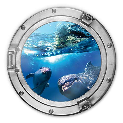 K&L Wall Art 3D-Bullauge Glasbild Delfine rund Badezimmer Wandbild aus Glas Gäste WC Deko Dolphins Ø 50 von K&L Wall Art