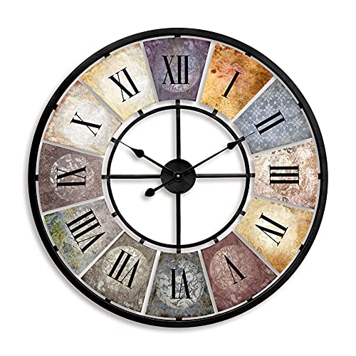 K&L Wall Art Große Metall Vintage XXL Wanduhr für Wohnzimmer Küche Wand Wanduhren Deko Retro Uhr römische Ziffern 80cm Durchmesser Gross von K&L Wall Art