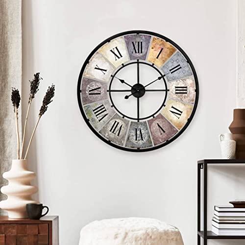 Große Vintage Wanduhr Wohnzimmer ohne Tickgeräusche Moderne XXL Wanduhren römische Ziffern Retro Deko (Metall Ø 50cm Durchmesser Antik Bunt) von K&L Wall Art