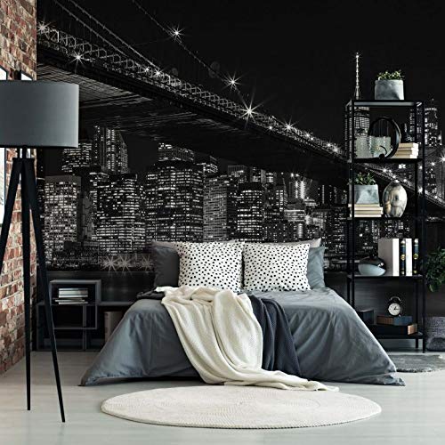 Hochwertige Vlies Fototapete New York Skyline Vliestapete Wohnzimmer Wandbild XXL Stadt bei Nacht Schlafzimmer 432x260cm von K&L Wall Art