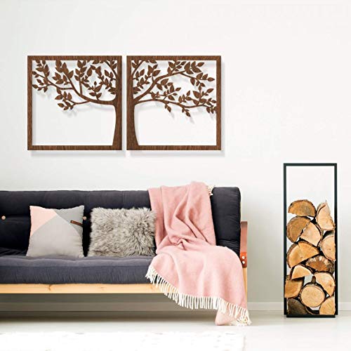 Holzkunst Mahagoni Prachtvoller Baum (2-teilig) Holzdeko Blätter Äste Baumstamm Natur Wald von K&L Wall Art