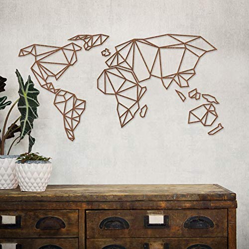 K&L Wall Art 3D Weltkarte Origami World map Holz Acryl MDF Deko Wanddeko (100 x 150cm Holz Mahagoni) von K&L Wall Art