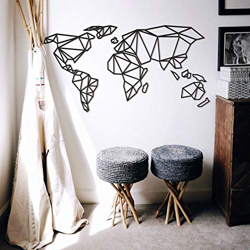 K&L Wall Art 3D Holzdeko Schwarze Weltkarte Origami Stil Worldmap Holz MDF Boho Deko Wanddeko schwarz (150cm x 78cm, MDF schwarz) von K&L Wall Art