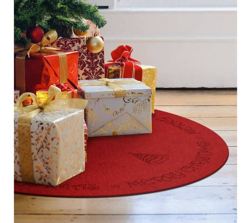 K&L Wall Art Weihnachtsbaumdecke Rote Zimmerpflanzen Rund Ø 99cm Weihnachtsbaum Filzteppich von K&L Wall Art