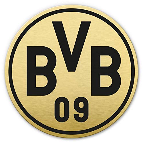 K&L Wall Art BVB Logo Alu-Dibond Goldeffekt Borussia Dortmund Fußball Wanddeko Gold Bundesliga Wandbild Schild Ø 70cm von K&L Wall Art