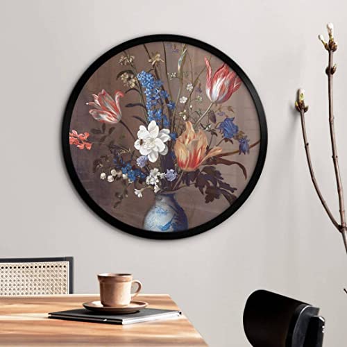 K&L Wall Art Balthasar van der Ast Poster Wohnzimmer Bilder Blumen in WanLi Vase Kunstdruck Ölbild Rund von K&L Wall Art