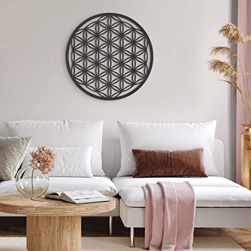 K&L Wall Art Blume des Lebens Holzbild Lebensblume Wandbild aus Holz Wohnzimmer Bilder Feng Shui Deko geometrisch modern (MDF (mitteldichte Faserplatte), Ø30 cm) von K&L Wall Art