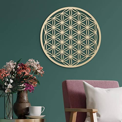 K&L Wall Art Blume des Lebens Holzbild Lebensblume Wandbild aus Holz Wohnzimmer Bilder Feng Shui Deko geometrisch modern (Pappel Furnier Ø40cm) von K&L Wall Art