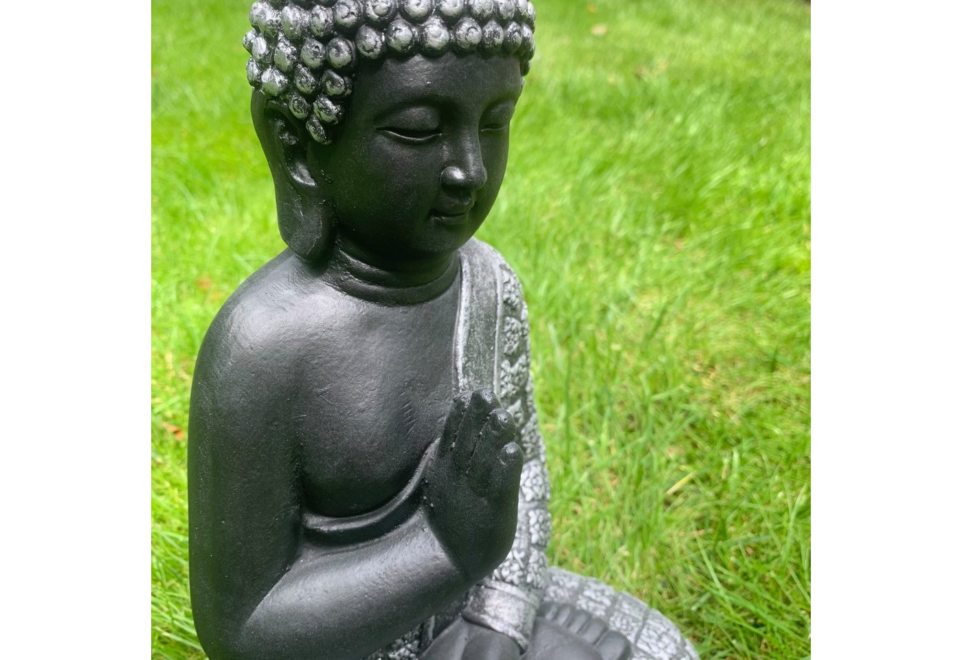 K&L Wall Art Buddhafigur Buddha Statue Kunststein Beton Feng Shui Deko große Steinfigur (1, Gartenfigur), Wellness Gartendeko 33cm von K&L Wall Art