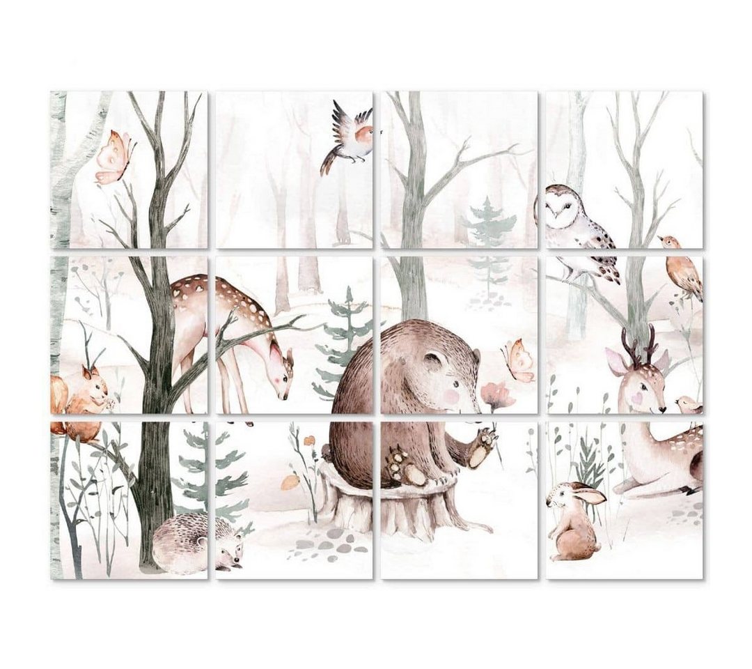 K&L Wall Art Fliesenaufkleber Klebefliese Set selbstklebend Waldtiere Reh Bär Hase von K&L Wall Art