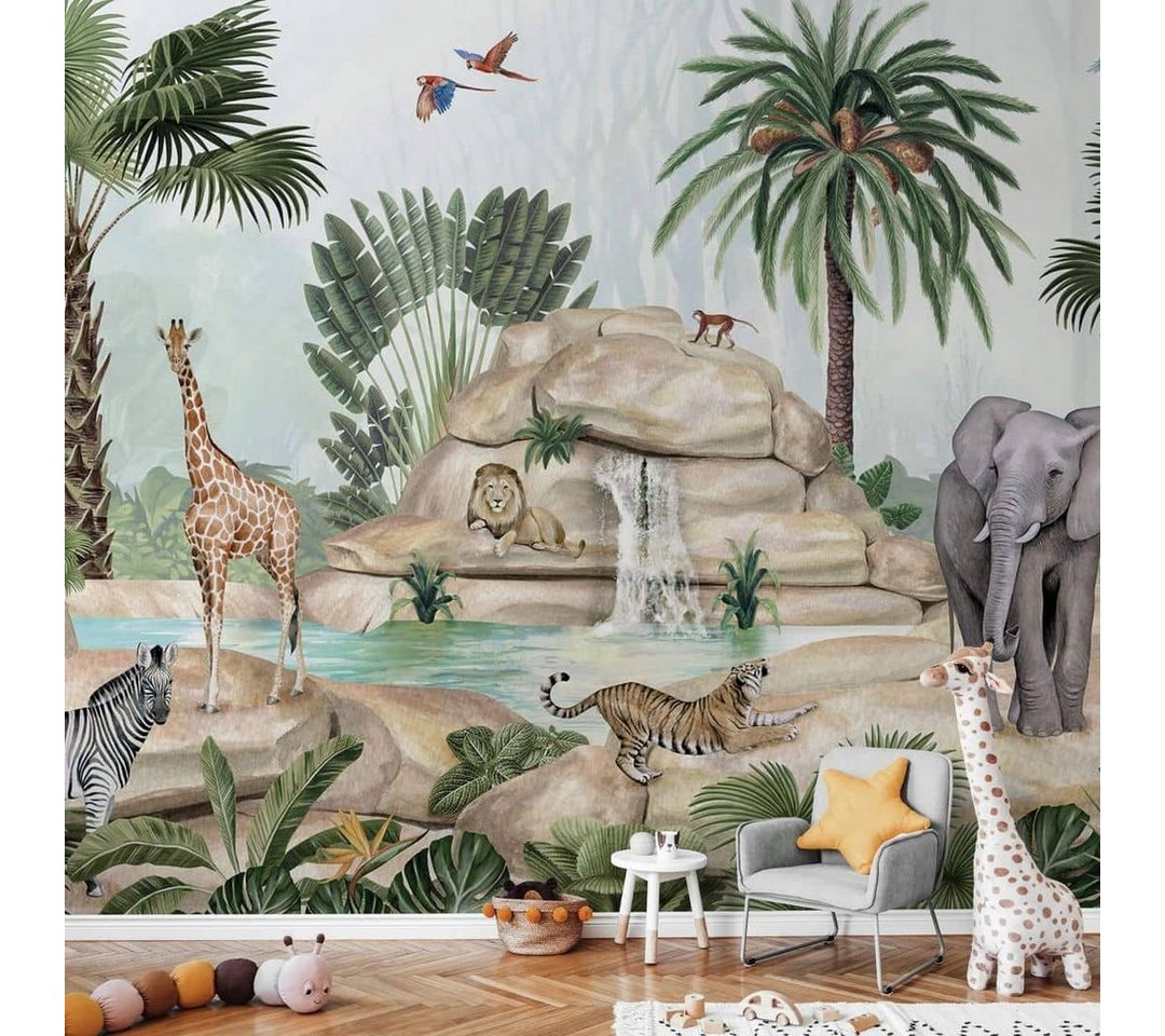 K&L Wall Art Fototapete Fototapete Baby Kinderzimmer Vliestapete Dschungel Paradies Giraffe Löwe, große XXL Motivtapete von K&L Wall Art