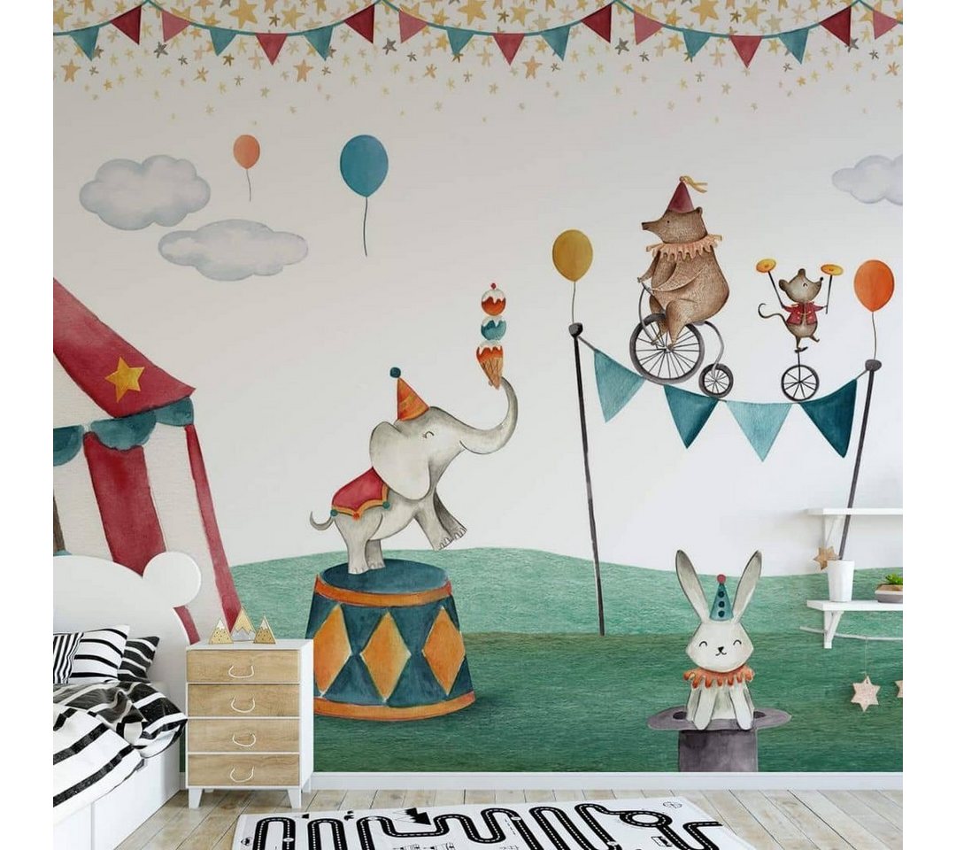 K&L Wall Art Fototapete Fototapete Baby Kinderzimmer Vliestapete Zirkus Freunde Elefant Hase Bär, große XXL Motivtapete von K&L Wall Art