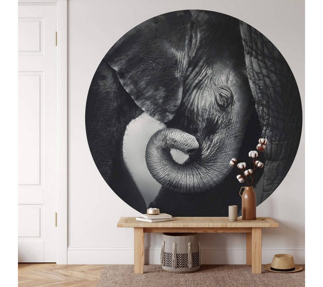 K&L Wall Art Fototapete Fototapete Baby Elefant Safari Tiere Vliestapete Rund Kinderzimmer Deko, Elefantenbaby Tapete von K&L Wall Art