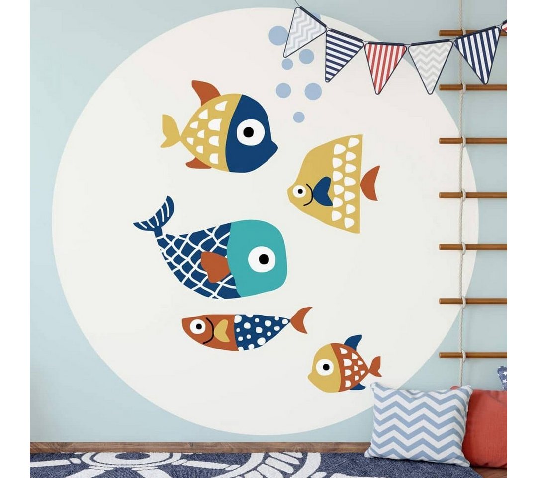 K&L Wall Art Fototapete Fototapete Kubistika Bunte Fische Kinderzimmer Vliestapete Rund Tapete, Tauchen Tapete von K&L Wall Art