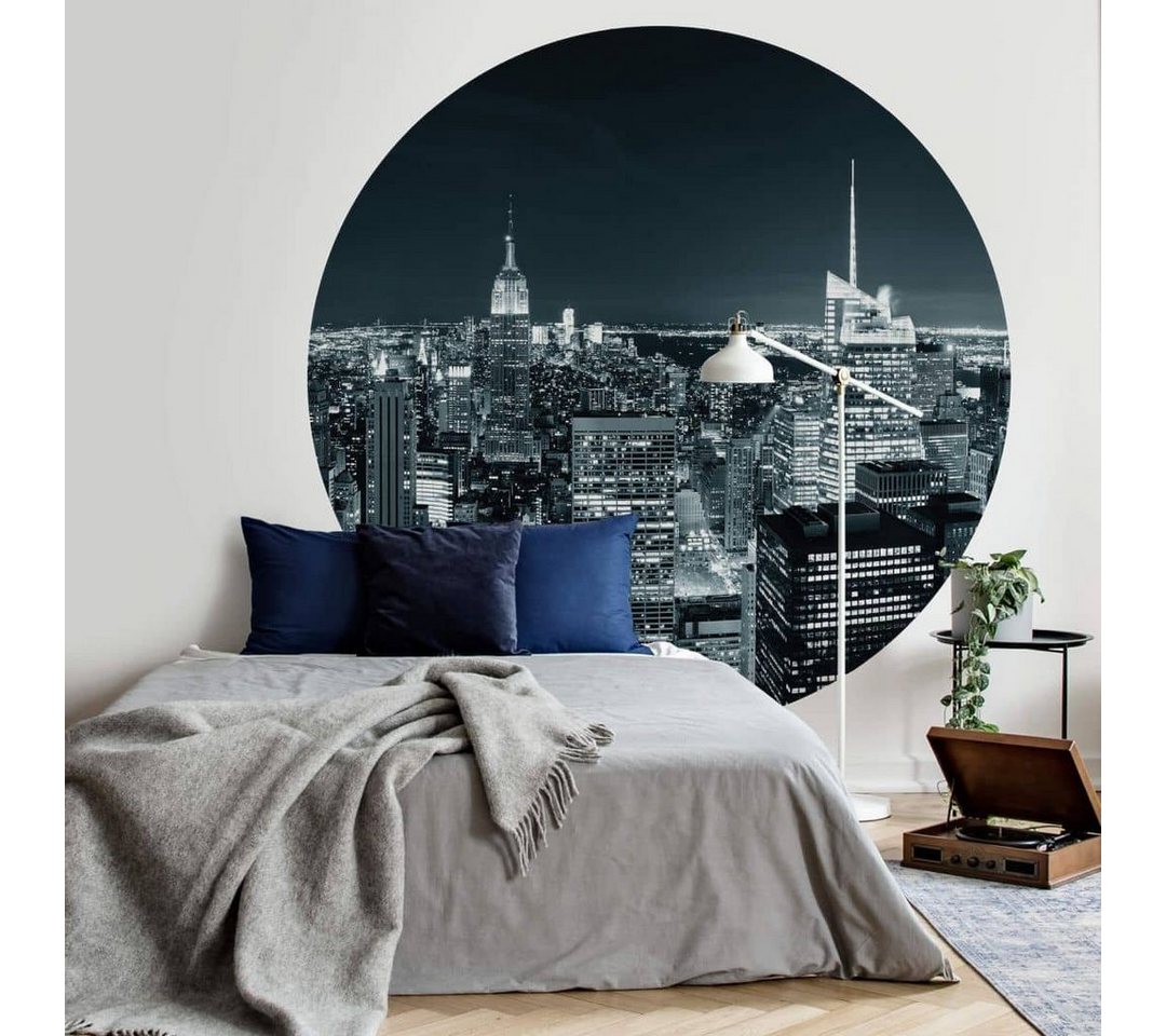 K&L Wall Art Fototapete Fototapete New York Skyline Vliestapete Rund Loft Wohnzimmer Tapete, Nachtlichter Tapete von K&L Wall Art