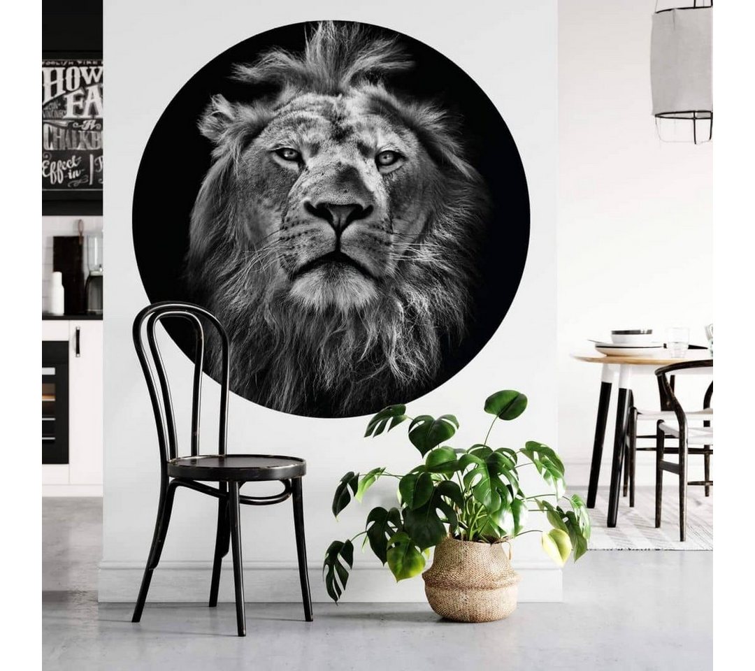 K&L Wall Art Fototapete »Runde Fototapete Safari König Tapete Löwe Vliestapete Waldtiere Afrika Deko«, Lion von K&L Wall Art