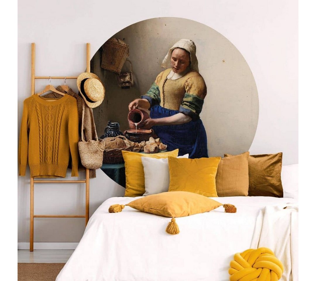 K&L Wall Art Fototapete Fototapete Vermeer Kunstdruck Milchkrug Gemälde Vliestapete Rund Barock, Kunstdruck Tapete von K&L Wall Art