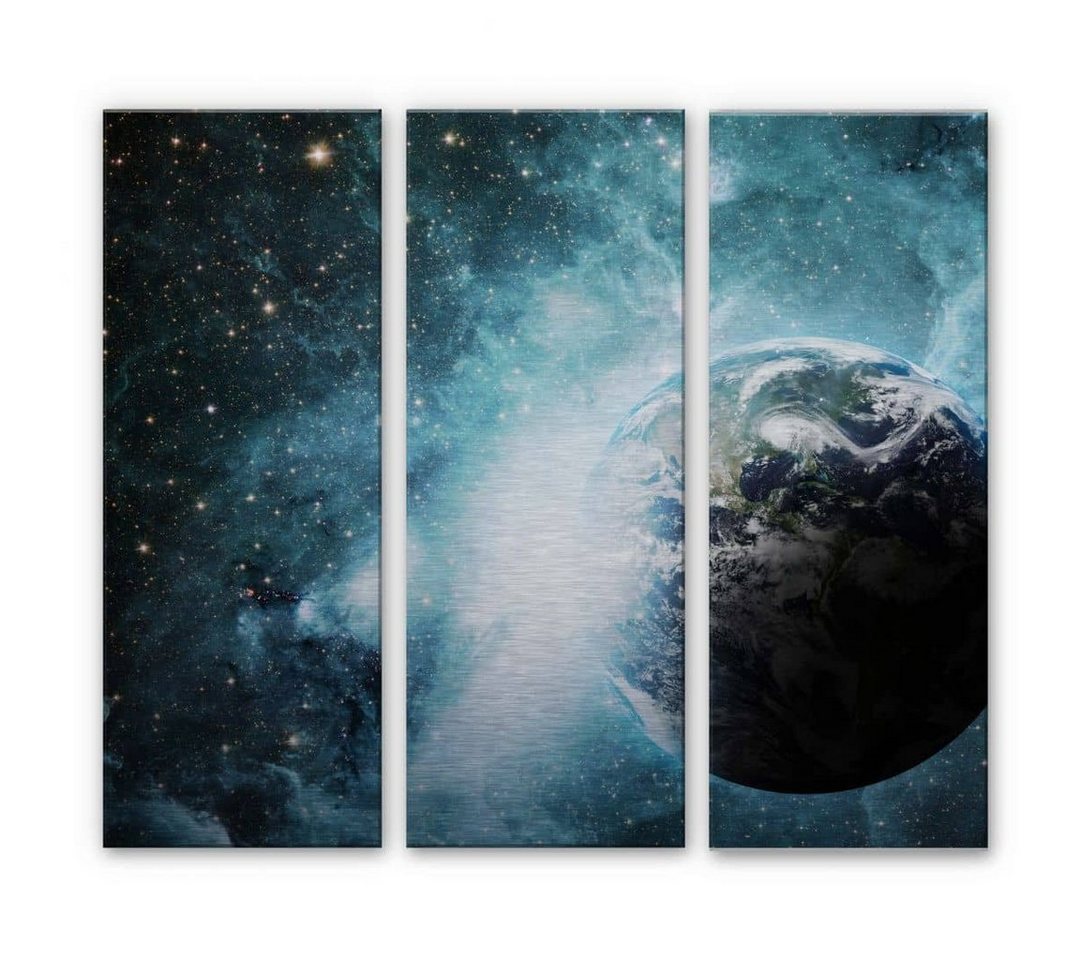 K&L Wall Art Gemälde 3er Set Alu-Dibond Poster Planet Erde Metalloptik Universum Sterne Galaxie, Galaxie Wandbild von K&L Wall Art